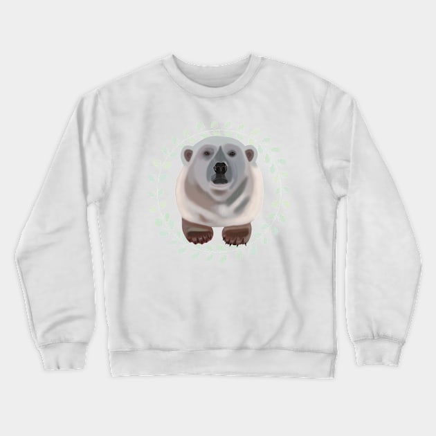 Polar Bear on Aquilegia pattern Crewneck Sweatshirt by KateVanFloof